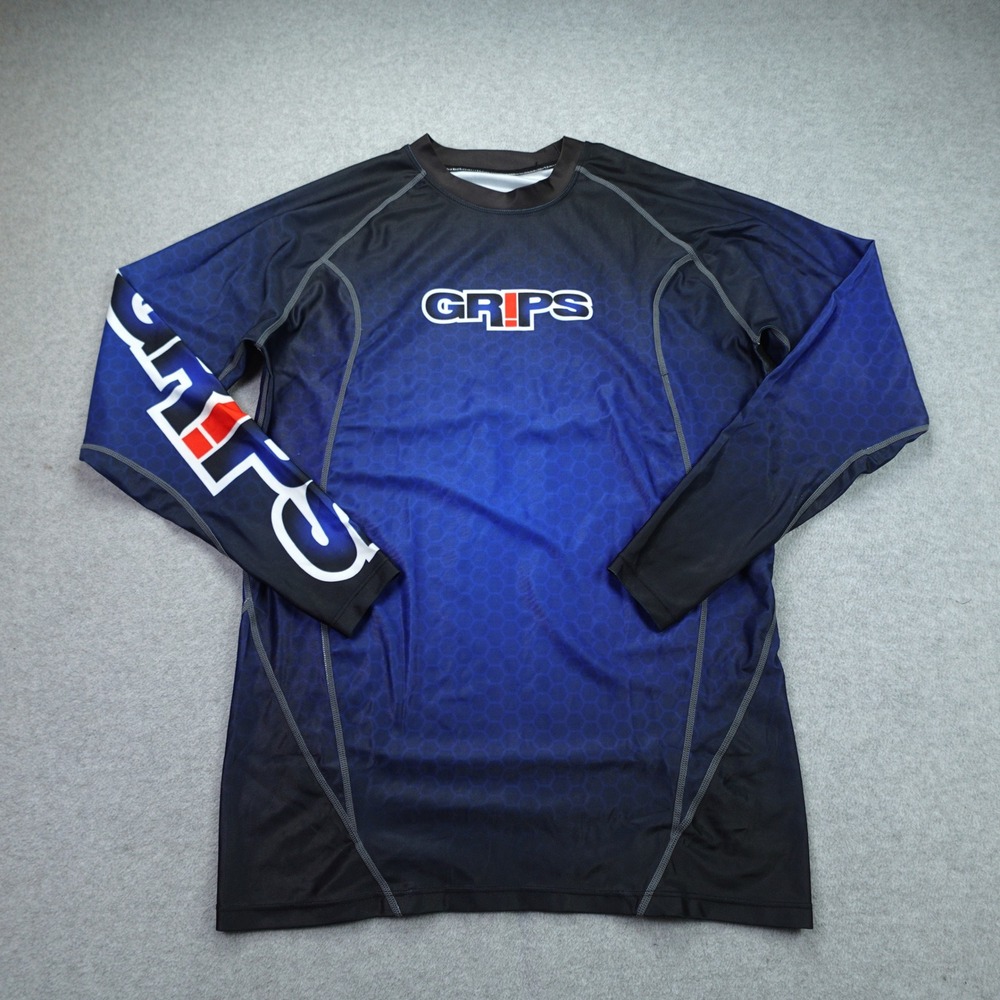 Grips Rash Guard Mens Small Blue Black Honeycomb Athletic‎ Compression Shirt BJJ